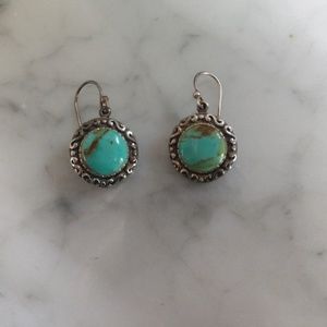 Southwest style- turquoise sterling drop earrings